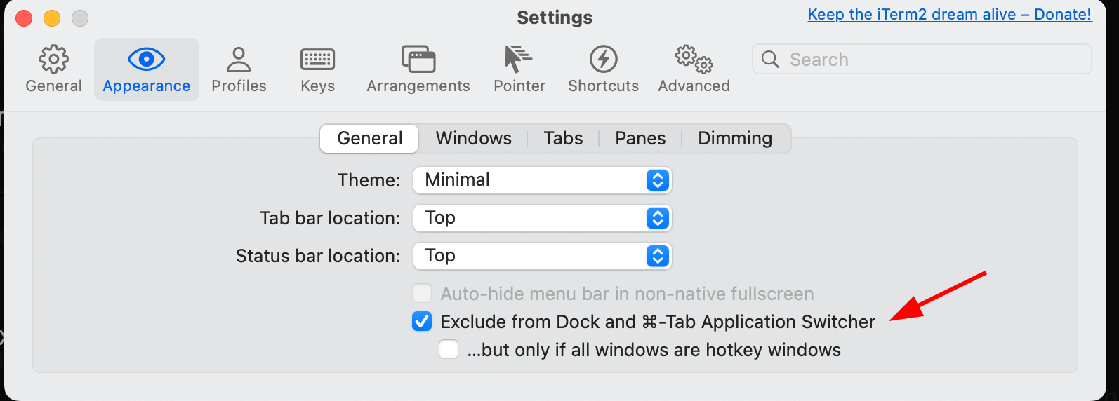 exlucde iterm2 from task switcher